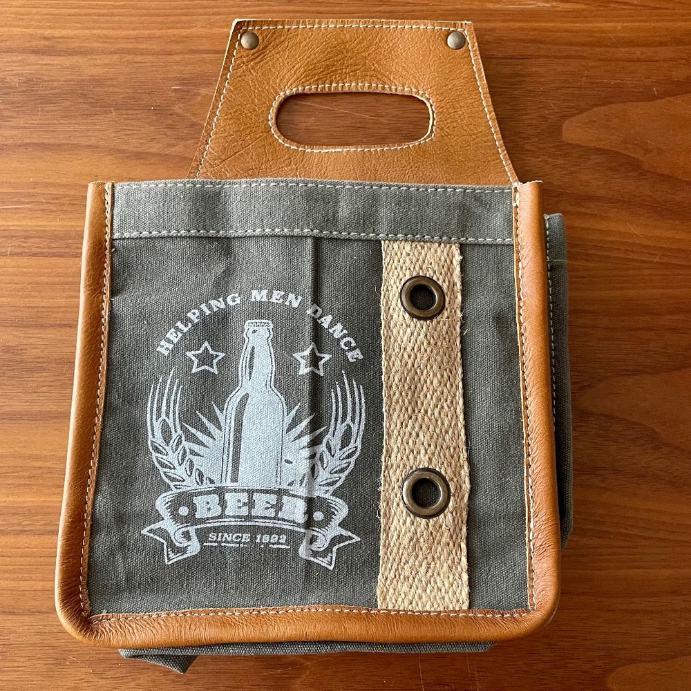 NWOT - Canvas/Leather 6 Can/Bottle Caddy-Carrier